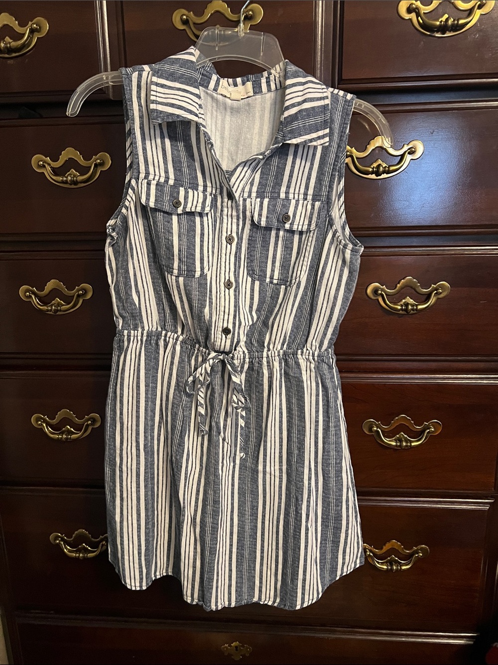 BeBop Navy and White Striped Sleeveless Shirt Dress